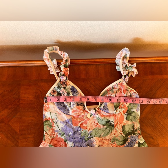 Floral Vintage Mesh Keyhole Ruffle Sleeve Strap 3D Flowers Babydoll Dress Size S - Picture 13 of 15